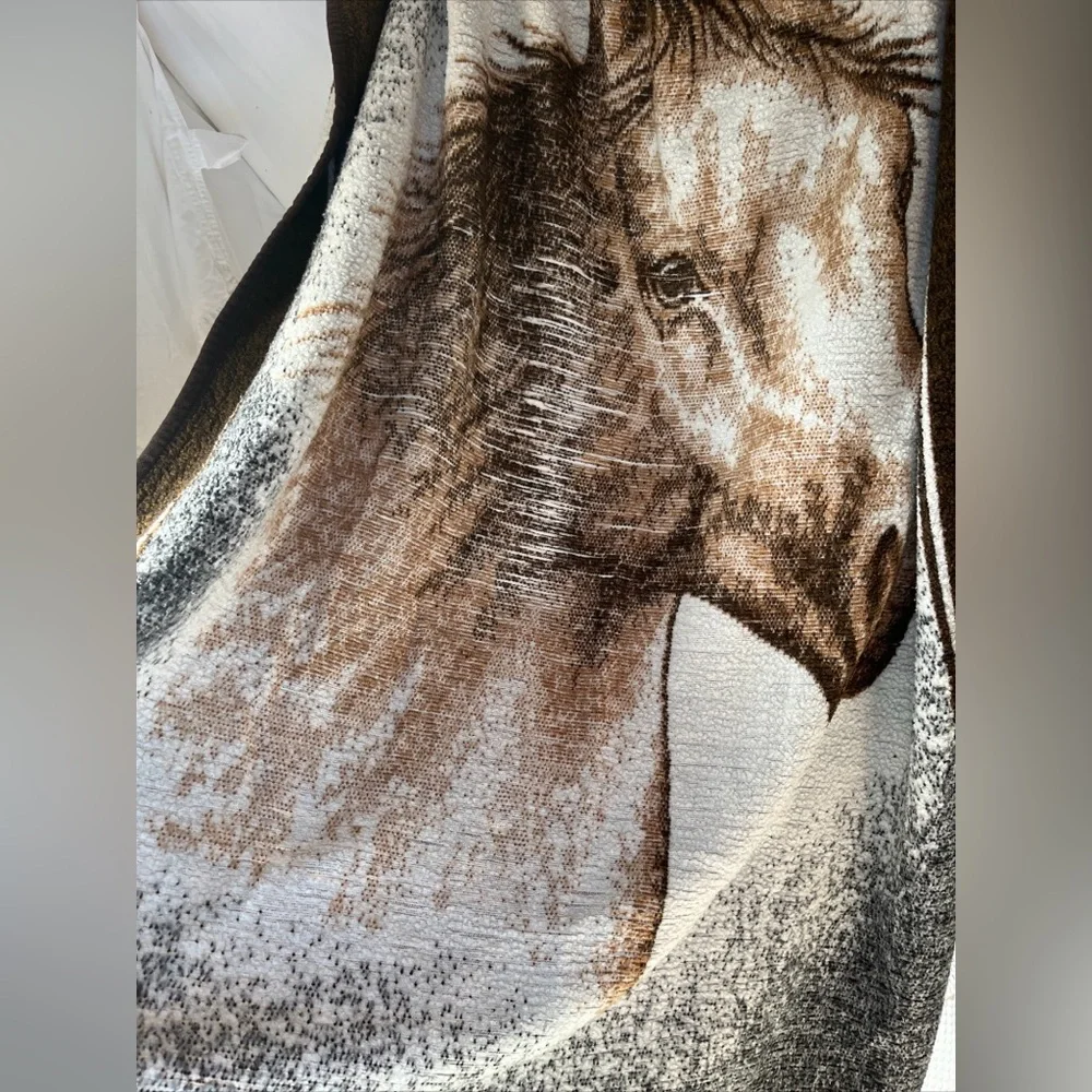 Vintage Biederlack Equestrian Horse Blanket Reversible Throw 70x52 USA FLAWED